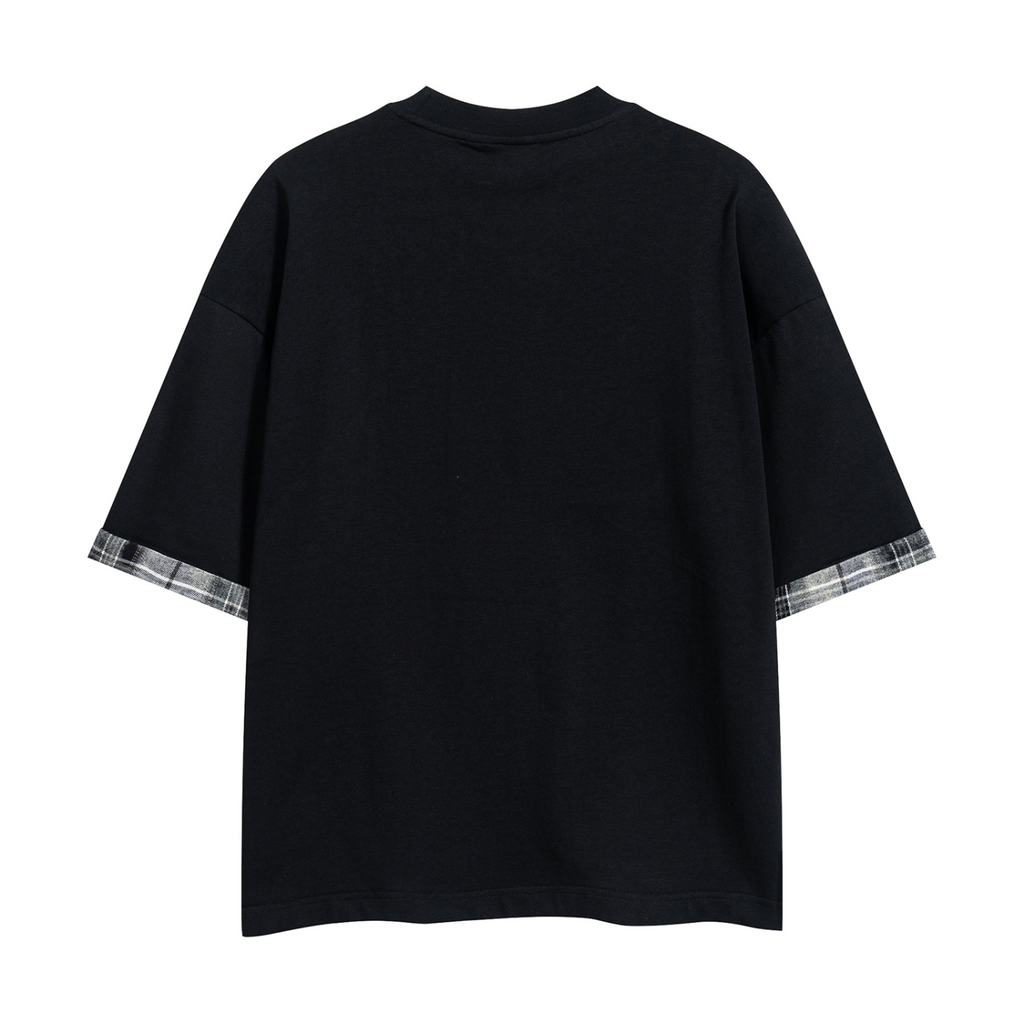Plaid Paneled T-Shirt - Herre
