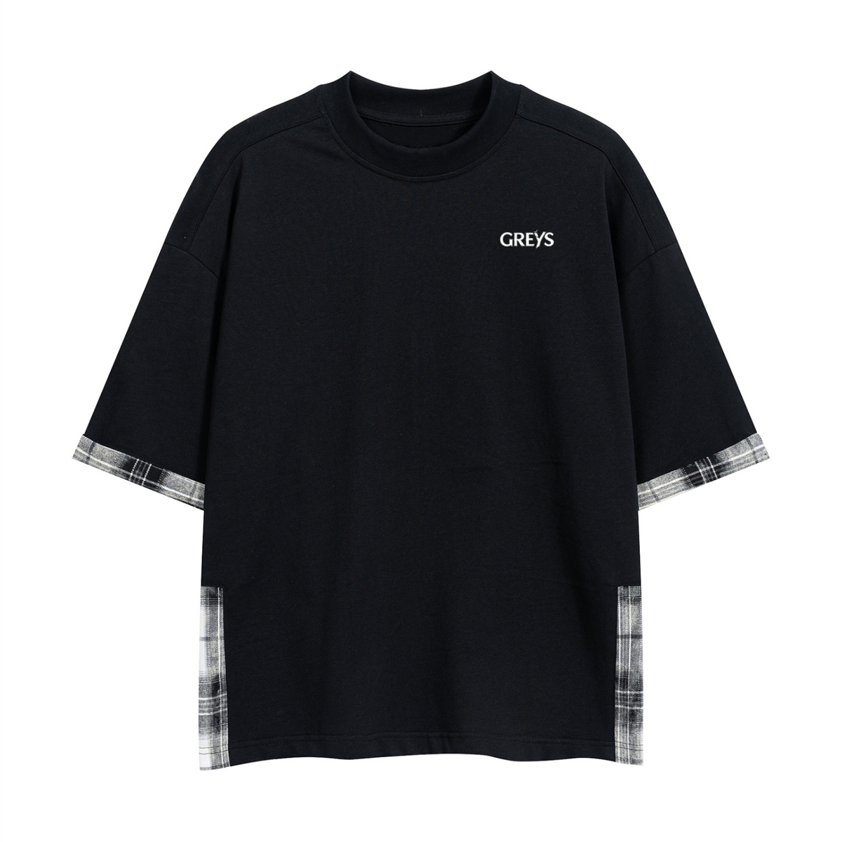 Plaid Paneled T-Shirt - Herre