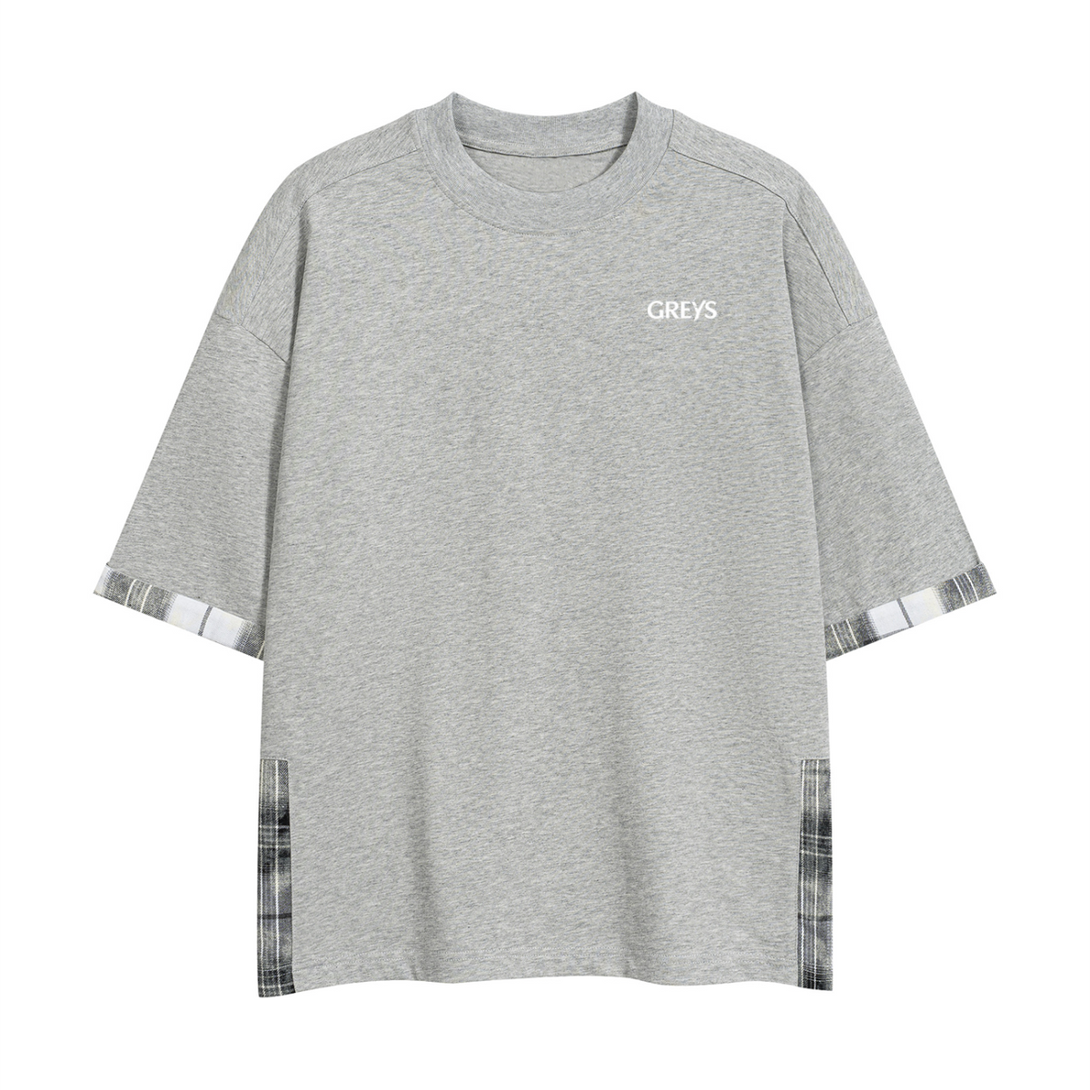 Plaid Paneled T-Shirt - Herre