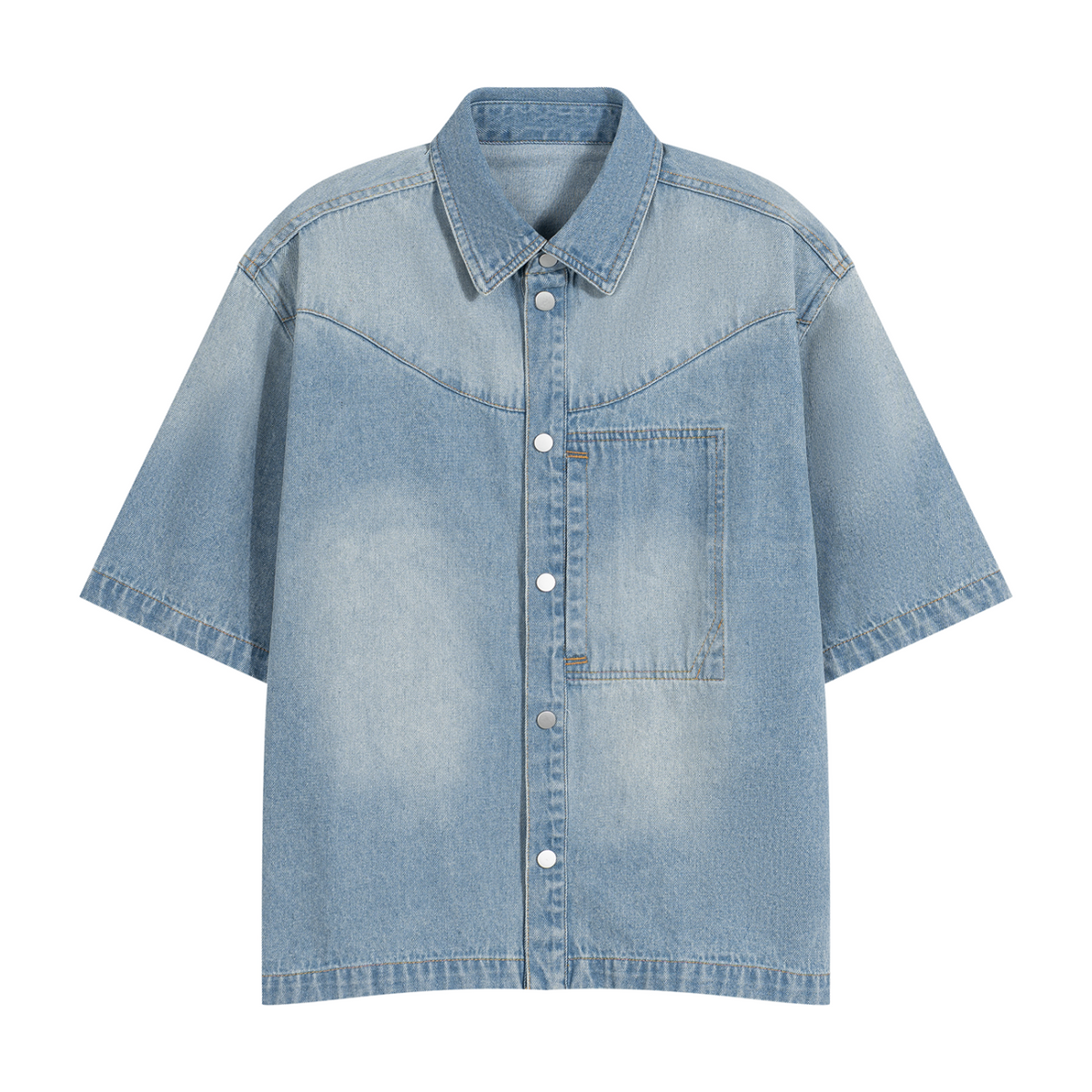 Vintage Wash Boxy Short Denim Shirt - Unisex